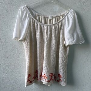 Dept 222 Off Shoulder XL Crochet Embroidered Blouse Ivory Boho Cottagecore